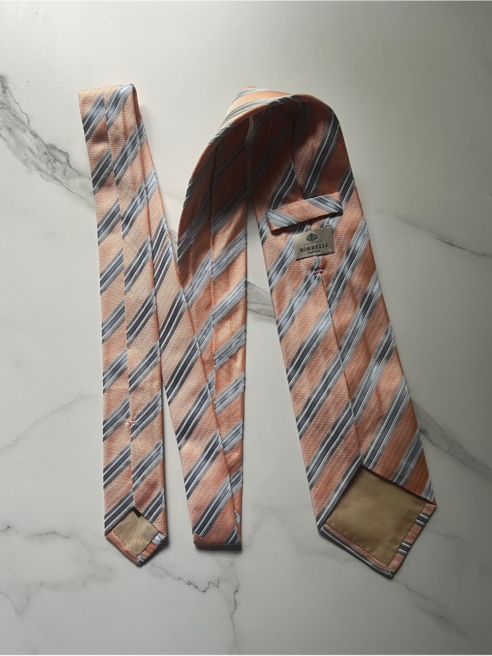 Borrelli Napoli Men Striped Jacquard 100% Silk Tie Luxury Vintage Made in Italy
